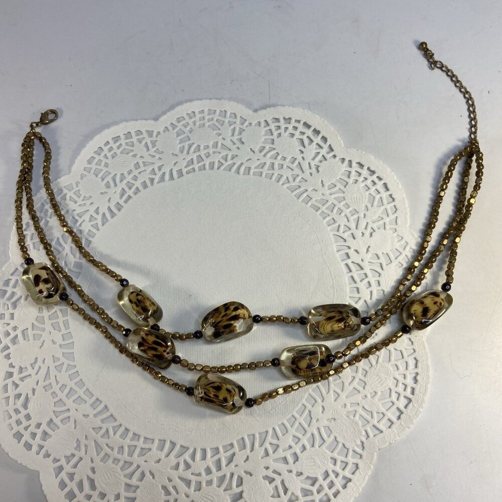 Vintage 3 Layer Necklace Lucite Chunky Leopard Beads Boho Lrg Lobster Clasp 70s